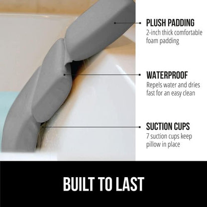 GORILLA GRIP Bath Pillow - Luxury Tub Headrest with Strong Suction Cups | XL Gray Spa Accessory