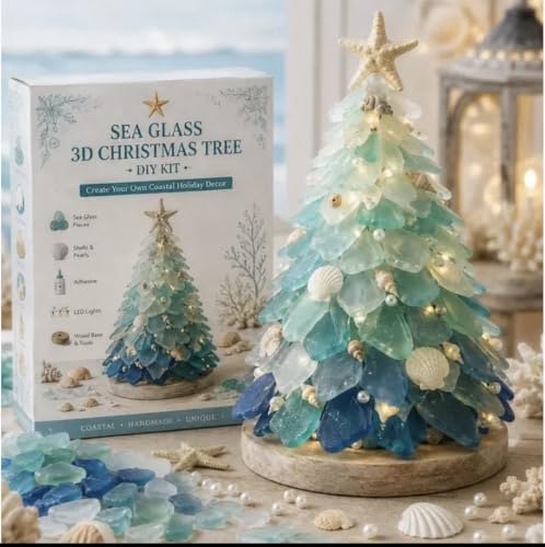 Sea Glass Art Kit for Adults with LED Light - Coastal Christmas Craft
