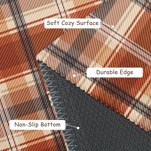 Fall Plaid Doormat - Burnt Orange Buffalo Check Entry Rug for Front Door & Home