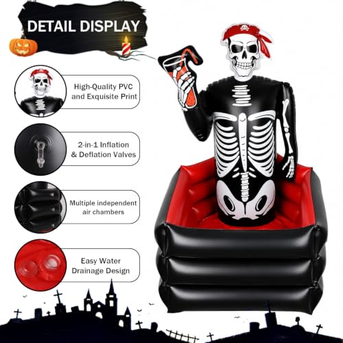Skeleton Halloween Ice Bucket Inflatable Cooler for Drinks - Large Capacity, Indoor Outdoor Party Decor