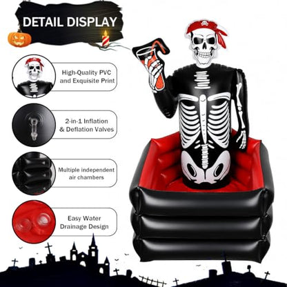 Skeleton Halloween Ice Bucket Inflatable Cooler for Drinks - Large Capacity, Indoor Outdoor Party Decor