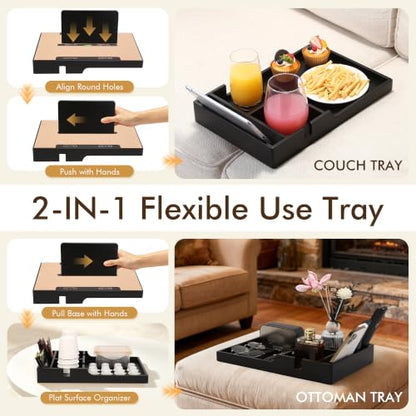 Black Sofa Table Insert for Sectionals - Couch Cup Holder & Storage Tray