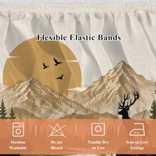 Queen Size Bear Deer Mountain Bed Skirt 16-Inch Drop Rustic Black Brown