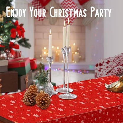 Christmas Tablecloths 3 Pack - Red Festive Plastic Covers with Santa & Snowflakes
