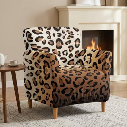 Classic Brown Leopard Chair Cover for Armchair - Medium Fit, Elastic Polyester Spandex