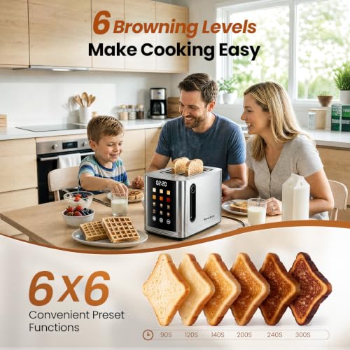 Silver 2 Slice Touch Screen Smart Toaster with Wide Slots