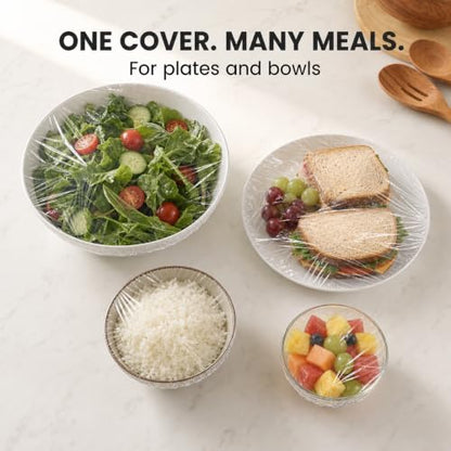 Disposable Food Covers 100 Pack Elastic Bowl Covers for Food Storage - Clear
