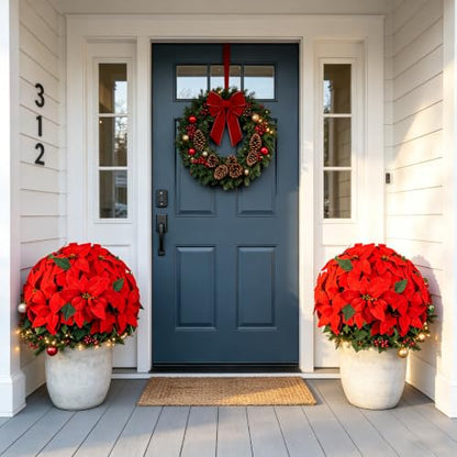 Red Artificial Poinsettia Christmas Plant in Pot - 20 Inch Holiday Decor - UV Resistant Indoor Outdoor