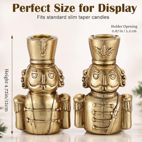 Gold Taper Candle Holders Set - Christmas Nutcracker Soldier Variation
