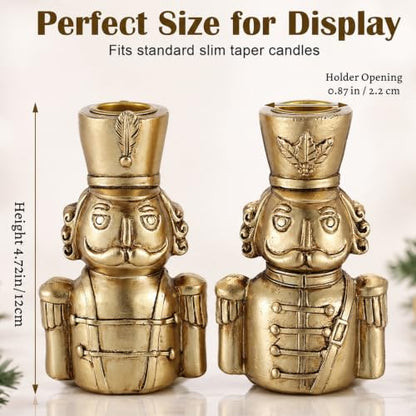 Gold Taper Candle Holders Set - Christmas Nutcracker Soldier Variation