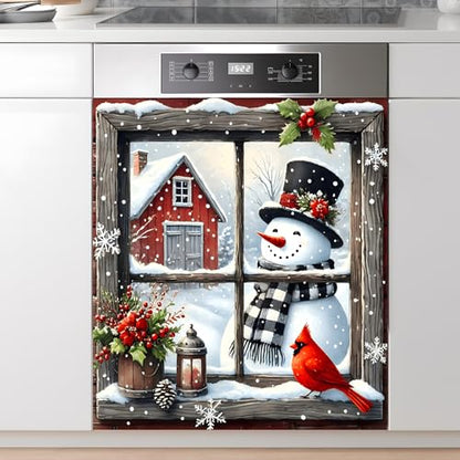 Christmas Snowman Refrigerator Magnet Cover Panel Decal - 23 x 26 Inches