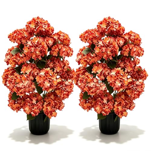 Artificial Hydrangea Tree 30 Inch Rust Orange 2 Pack - Faux Flower Bushes