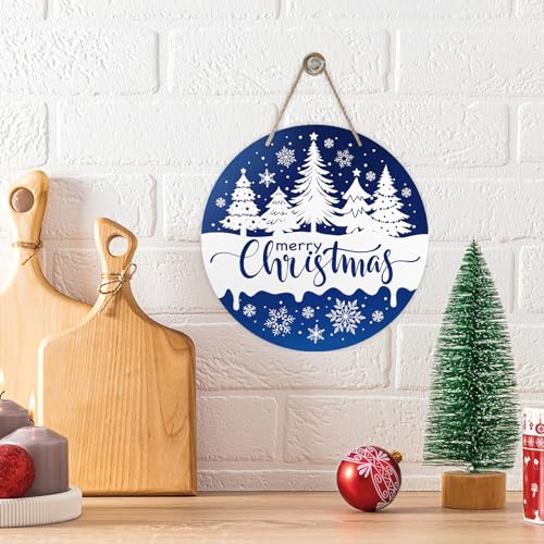 Christmas Tree Front Door Sign - Blue Snowflake Wooden Holiday Decor - Variation of Blue Tree