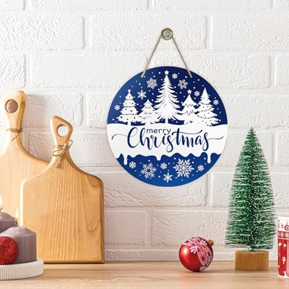 Christmas Tree Front Door Sign - Blue Snowflake Wooden Holiday Decor - Variation of Blue Tree