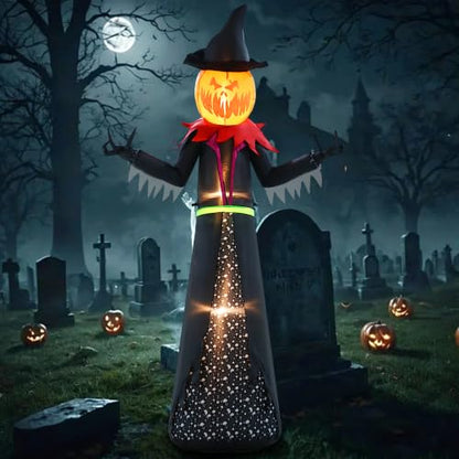 Halloween Inflatable 9FT Giant Pumpkin Witch with Lights - 9ft Pumpkin Man Variant