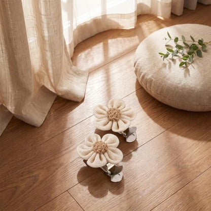 Natural Linen Curtain Tiebacks with Flower Accent - 2 Pack
