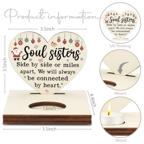 Wood Soul Sisters Christmas Candle Holder - Long Distance Friendship Keepsake