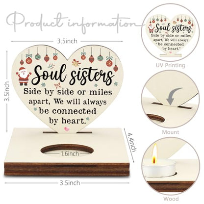 Wood Soul Sisters Christmas Candle Holder - Long Distance Friendship Keepsake