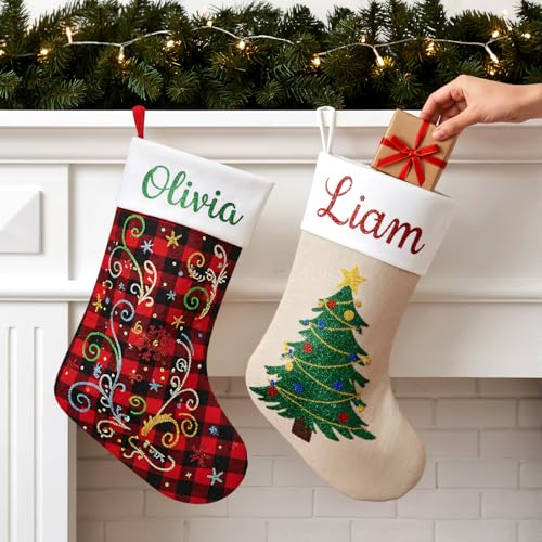 Christmas Stockings with Glitter Pens Set – Red & Black Linen Plus Glitter Glue