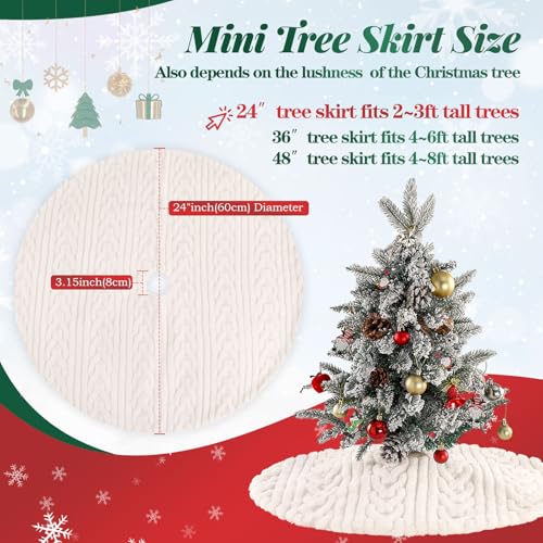 24 Inch Faux Fur Christmas Tree Skirt White Beige Round Holiday Decor - Set of 1