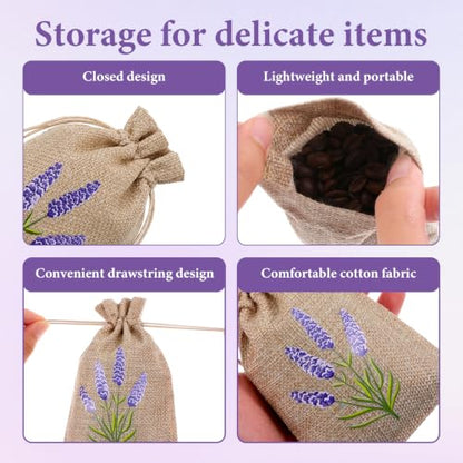 Lavender Sachet Bags Set - 8 Canvas Drawstring Pouches for Fragrance