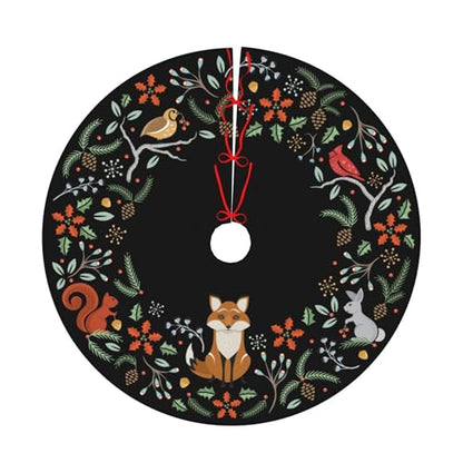36 Inch Black Woodland Animals Christmas Tree Skirt - Reusable Holiday Decor