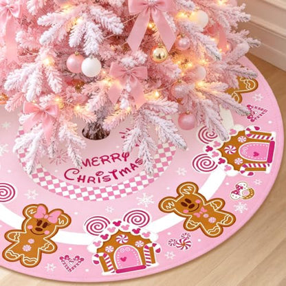 Pink Gingerbread Christmas Tree Skirt 48 Inch Holiday Decor for 6-7.5FT Tree