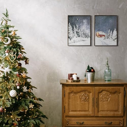 Snowy Cabin Christmas Canvas Wall Art 12x16 Inches - Framed Holiday Decor