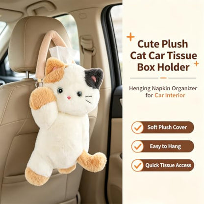 Lying Bear Cat Tissue Box Holder Plush Hanging Napkin Dispenser for Car & Home