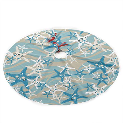 Christmas Tree Skirt 35.5 Inch Starfish Design Holiday Decor Plush Fabric