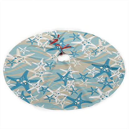 Christmas Tree Skirt 35.5 Inch Starfish Design Holiday Decor Plush Fabric