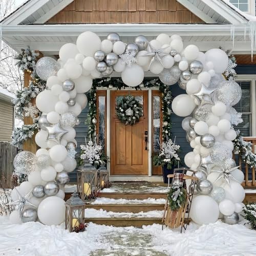 Silver White Winter Wonderland Balloon Arch & Decorations Set