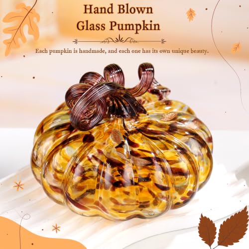 Ornalrist 5.11 Inch Brown Glass Pumpkin Fall Halloween Decor