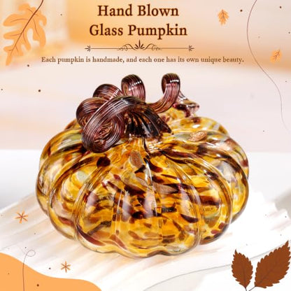 Ornalrist 5.11 Inch Brown Glass Pumpkin Fall Halloween Decor
