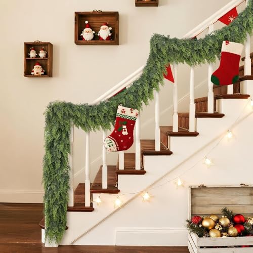 9FT 2Pcs Lifelike Touch Artificial Christmas Cedar Garland for Mantle Decor - Variation: 2 / 9 FT
