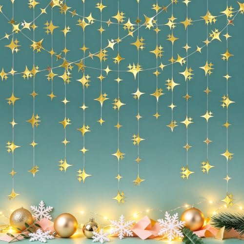 Gold Star Garland Decorations - 52 Feet Double-Sided Hanging Stars for Parties