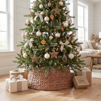 24 Inch Water Hyacinth Christmas Tree Collar - Brown Wash, Rustic Holiday Decor