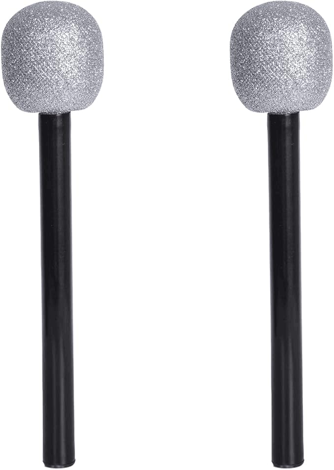 2 Pack Glitter Microphone Props Sparkly Fake Stage Microphones for Costume & Party