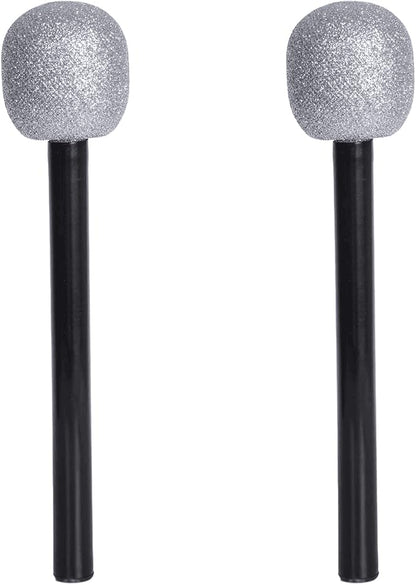 2 Pack Glitter Microphone Props Sparkly Fake Stage Microphones for Costume & Party