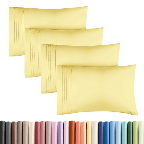 King Standard Pillow Cases Set of 4 - Soft Hotel Quality Pillowcase Covers - Comfy Bedding for Women, Men, Kids & Teens - Machine Washable Pillow Protectors - 4 Piece Set - King Standard Size Yellow
