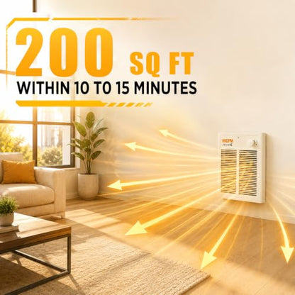 Electric Wall Heater with Thermostat 2000W 240V Compact Space Heater for Indoor Use