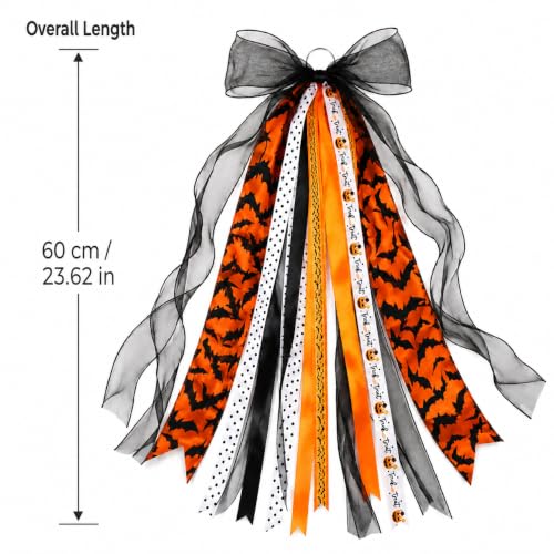 Halloween Wreath Sash with Bat Streamers Front Door Ribbon Bow - Variation of Halloween-2