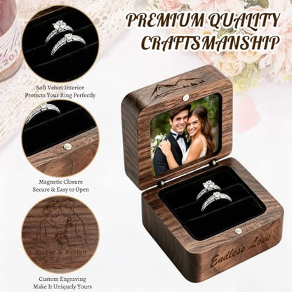 Personalized Wooden Ring Box with Photo Text - Wedding Keepsake - Wood Ring Storage - Variation of THIS listing