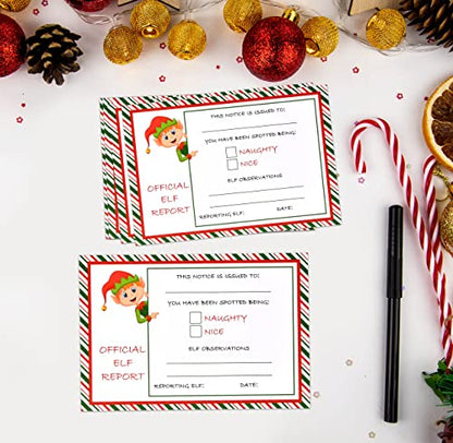 Elf Report Cards Set - 50 Naughty or Nice Christmas Notes 4x6 Inch