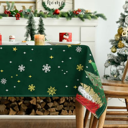 Christmas Tablecloth 52 x 70 Inch Rectangular with Christmas Trees - Green