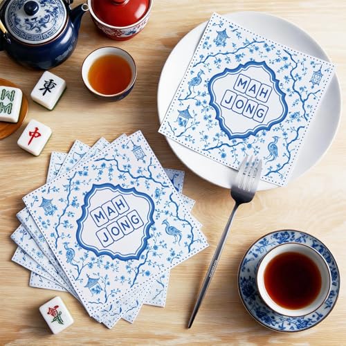 Gueevin 30 Pcs Mahjong Cocktail Napkins - Blue Party Supplies