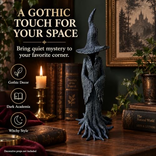 Faceless Gothic Witch Statue - 12 Inch Black Resin Shelf Decor