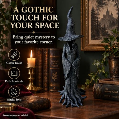 Faceless Gothic Witch Statue - 12 Inch Black Resin Shelf Decor