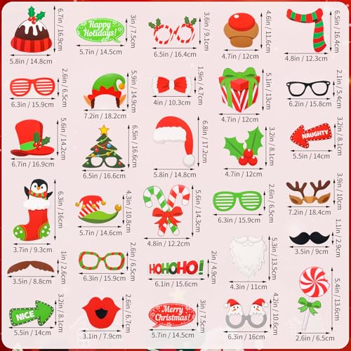 Christmas Photo Booth Props Set with Stickers - 40 Pieces for Holiday Parties