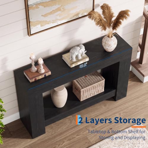 Farmhouse 47-Inch Black Console Table with 2-Tier Storage - Entryway Furniture